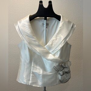 J.R. Nites by Carol Lin Ivory Satin Draped Shawl Collar Evening Top Size 16